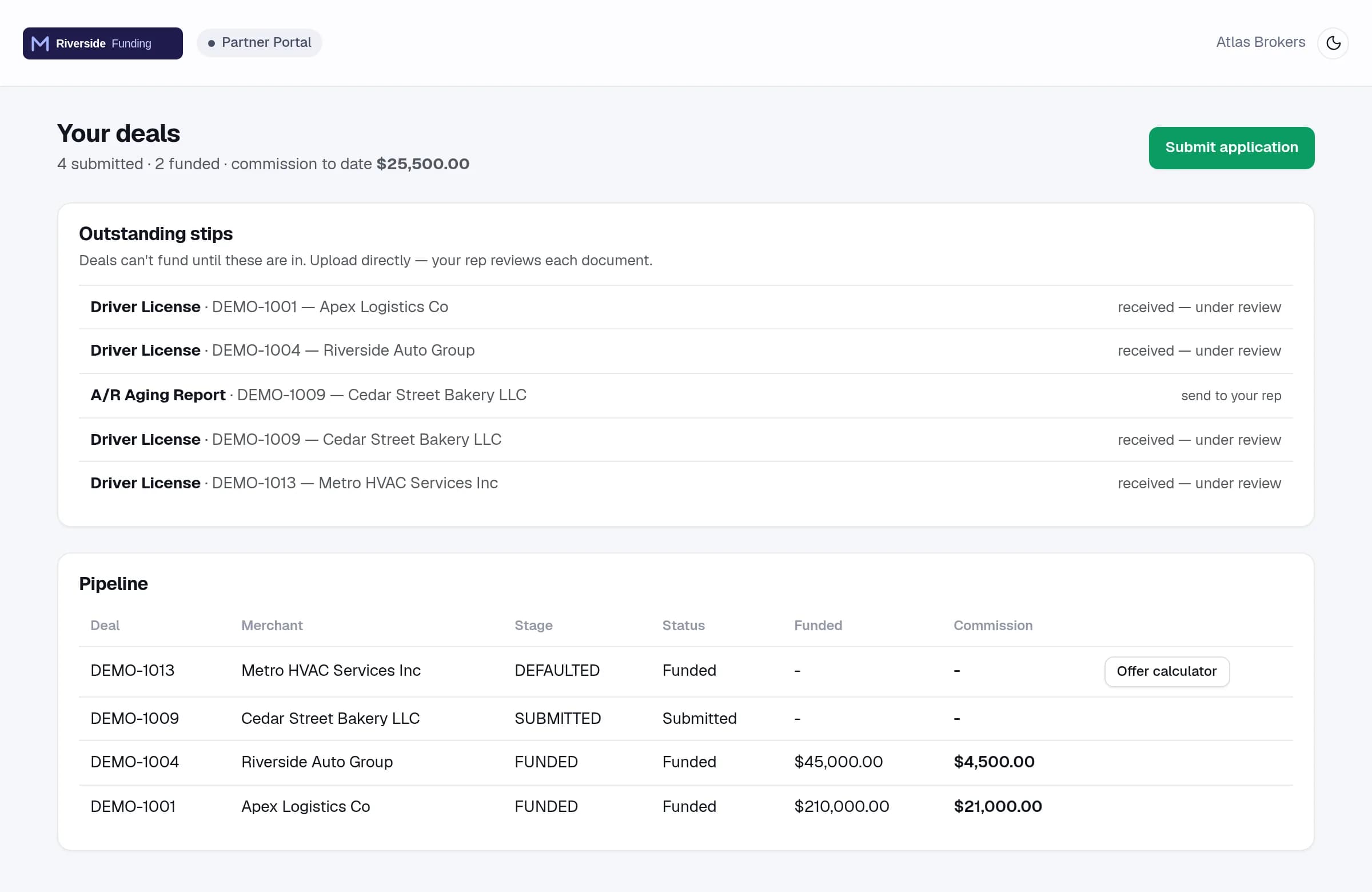 The ISO portal: outstanding stips, the broker's pipeline and the offer calculator